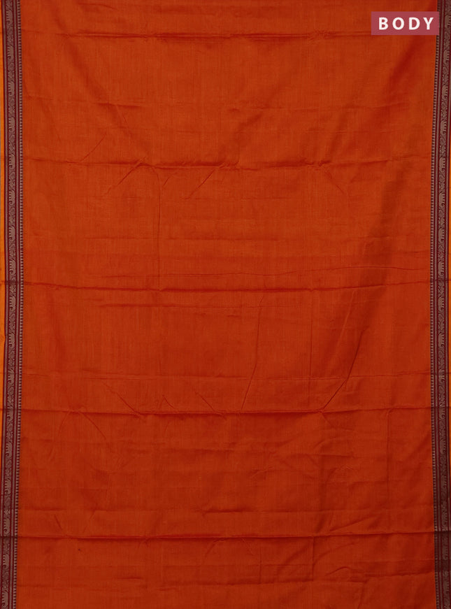 Narayanpet cotton saree orange with plain body and thread woven border