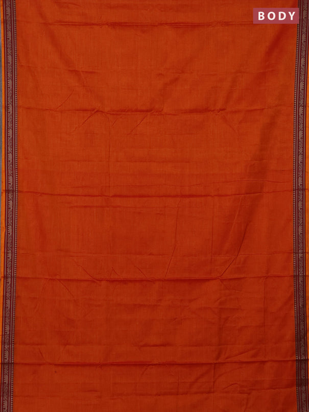 Narayanpet cotton saree orange with plain body and thread woven border