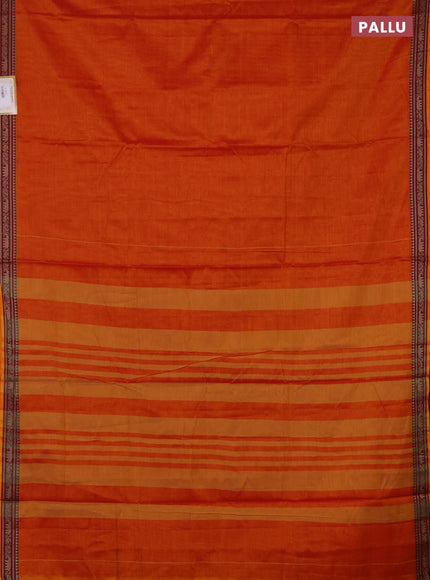 Narayanpet cotton saree orange with plain body and thread woven border