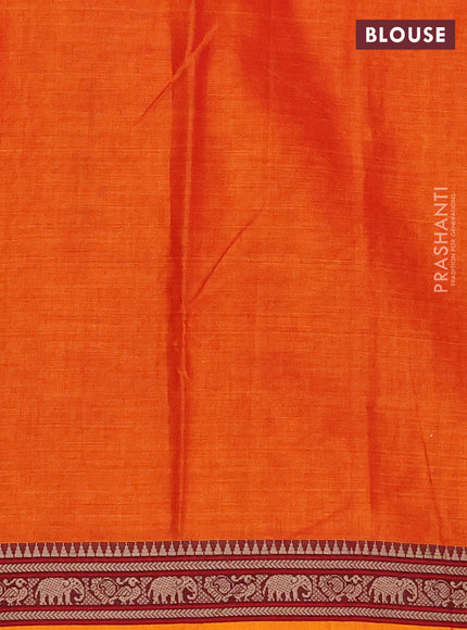 Narayanpet cotton saree orange with plain body and thread woven border