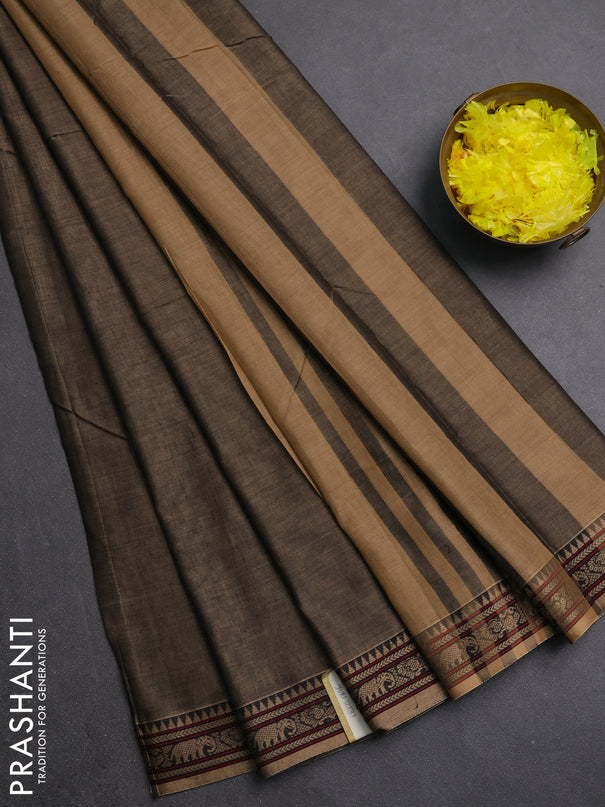 Narayanpet cotton saree chikku shade with plain body and thread woven border