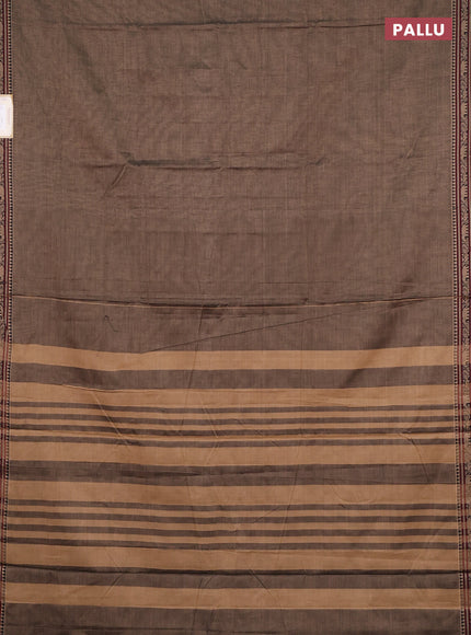 Narayanpet cotton saree chikku shade with plain body and thread woven border