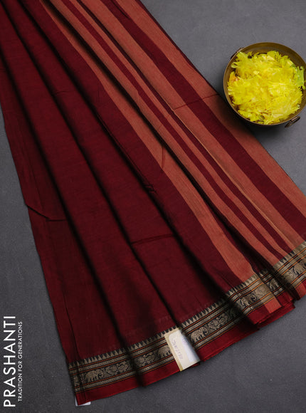 Narayanpet cotton saree deep maroon with plain body and thread woven border
