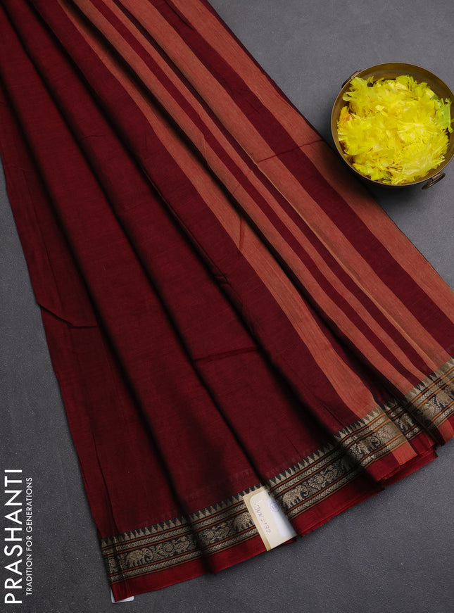 Narayanpet cotton saree deep maroon with plain body and thread woven border