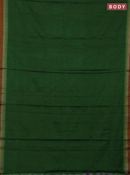 Narayanpet cotton saree green and mustard yellow with plain body and thread woven border