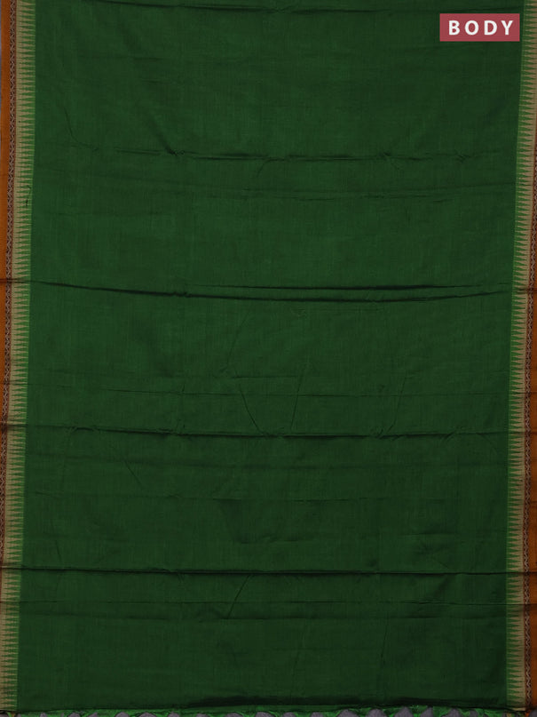 Narayanpet cotton saree green and mustard yellow with plain body and thread woven border