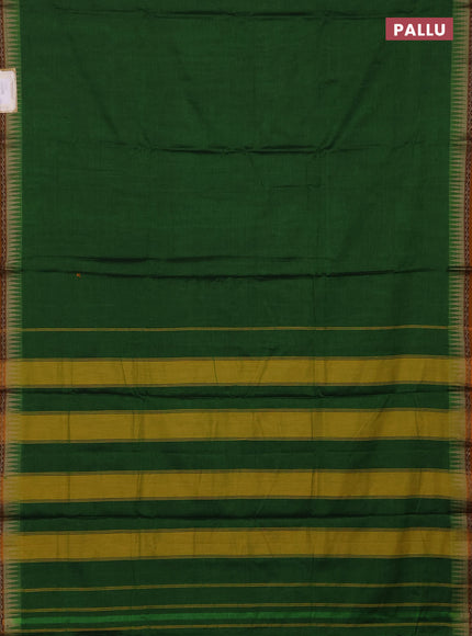 Narayanpet cotton saree green and mustard yellow with plain body and thread woven border