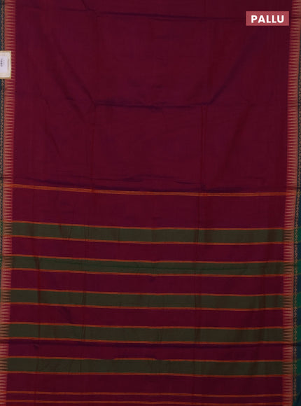 Narayanpet cotton saree dual shade of purple and green with plain body and thread woven border
