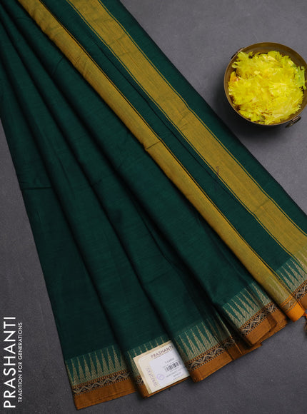 Narayanpet cotton saree green and mustard yellow with plain body and thread woven border