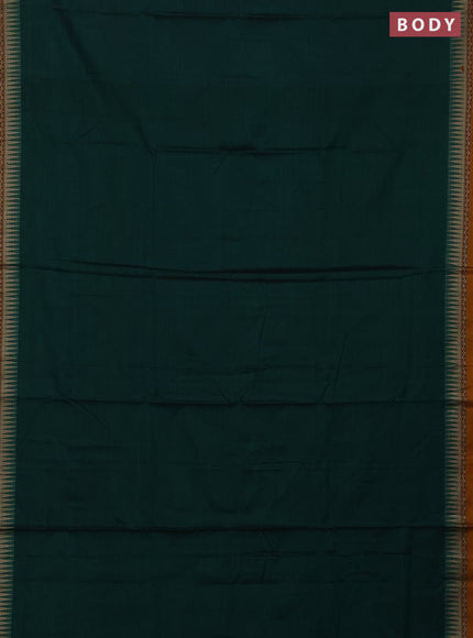 Narayanpet cotton saree green and mustard yellow with plain body and thread woven border