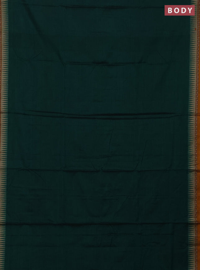 Narayanpet cotton saree green and mustard yellow with plain body and thread woven border