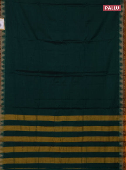 Narayanpet cotton saree green and mustard yellow with plain body and thread woven border