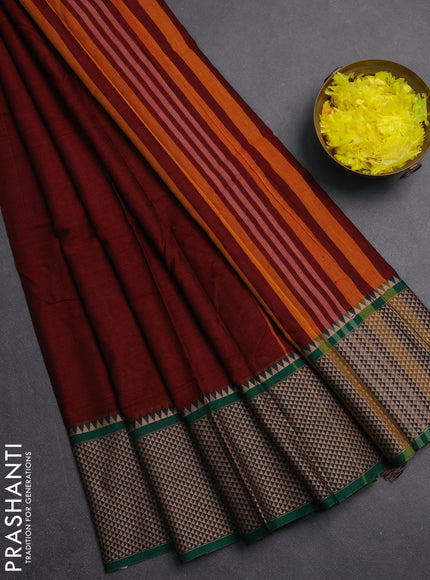 Narayanpet cotton saree maroon with plain body and long thread woven border