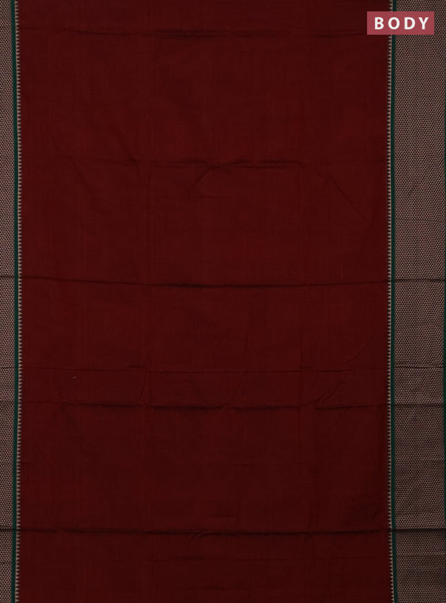 Narayanpet cotton saree maroon with plain body and long thread woven border