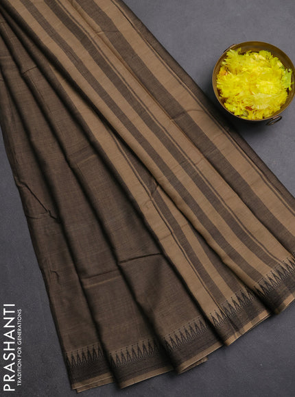 Narayanpet cotton saree chikku shade with plain body and thread woven border