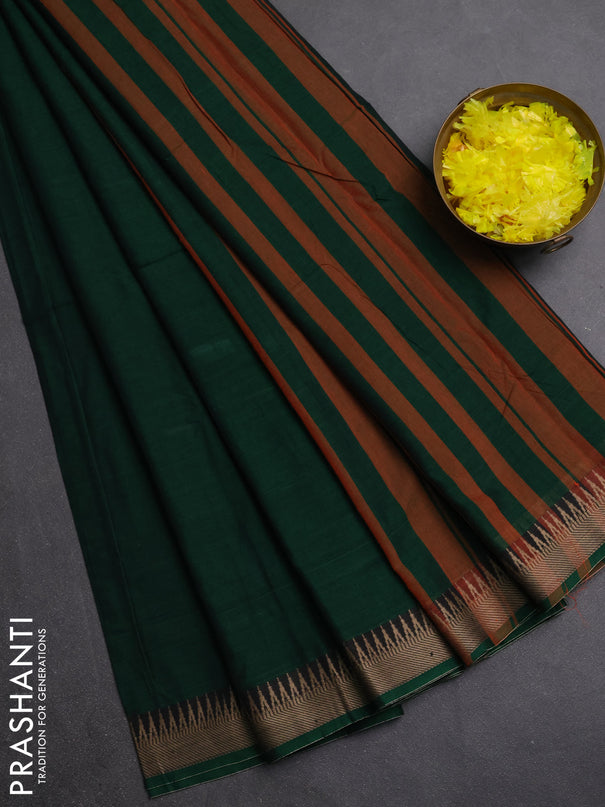 Narayanpet cotton saree green with plain body and thread woven border