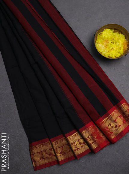 Narayanpet cotton saree black and maroon with plain body and zari woven border