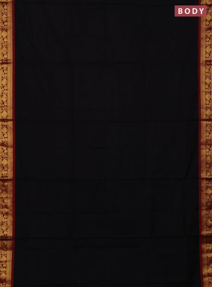 Narayanpet cotton saree black and maroon with plain body and zari woven border