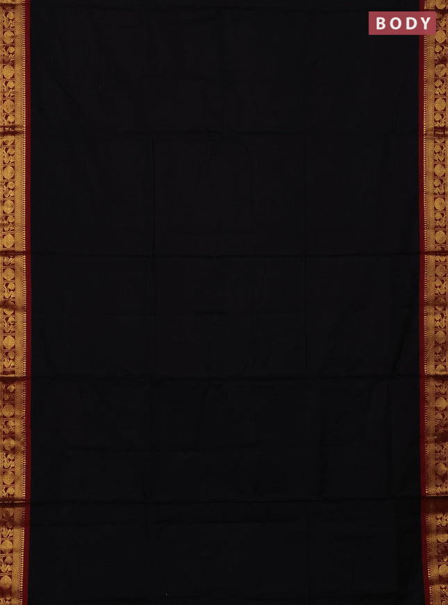 Narayanpet cotton saree black and maroon with plain body and zari woven border