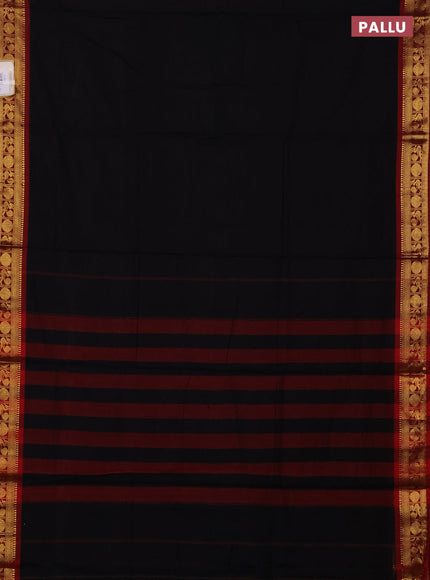 Narayanpet cotton saree black and maroon with plain body and zari woven border