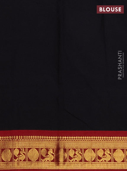 Narayanpet cotton saree black and maroon with plain body and zari woven border