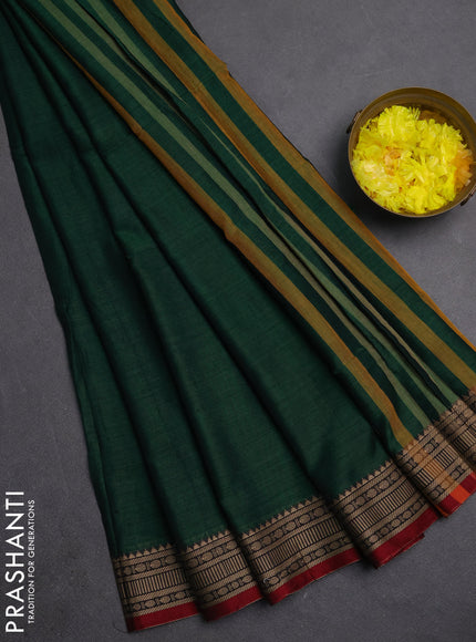 Narayanpet cotton saree green and maroon with plain body and thread woven border