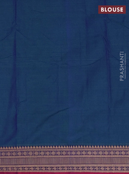 Narayanpet cotton saree dual shade of bluish green and magenta pink with plain body and thread woven border