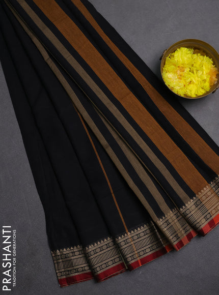 Narayanpet cotton saree black and maroon with plain body and thread woven border