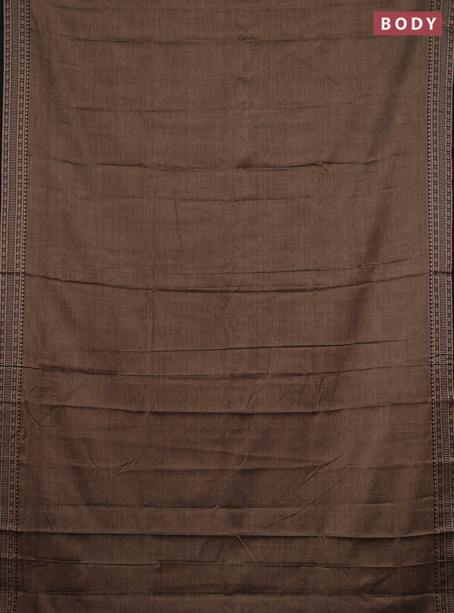 Narayanpet cotton saree chikku shade and black with plain body and thread woven border