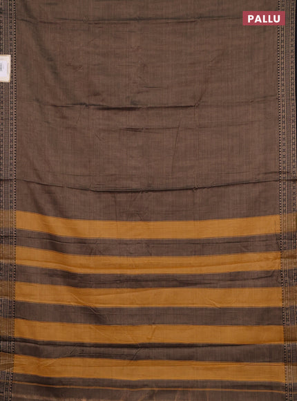 Narayanpet cotton saree chikku shade and black with plain body and thread woven border