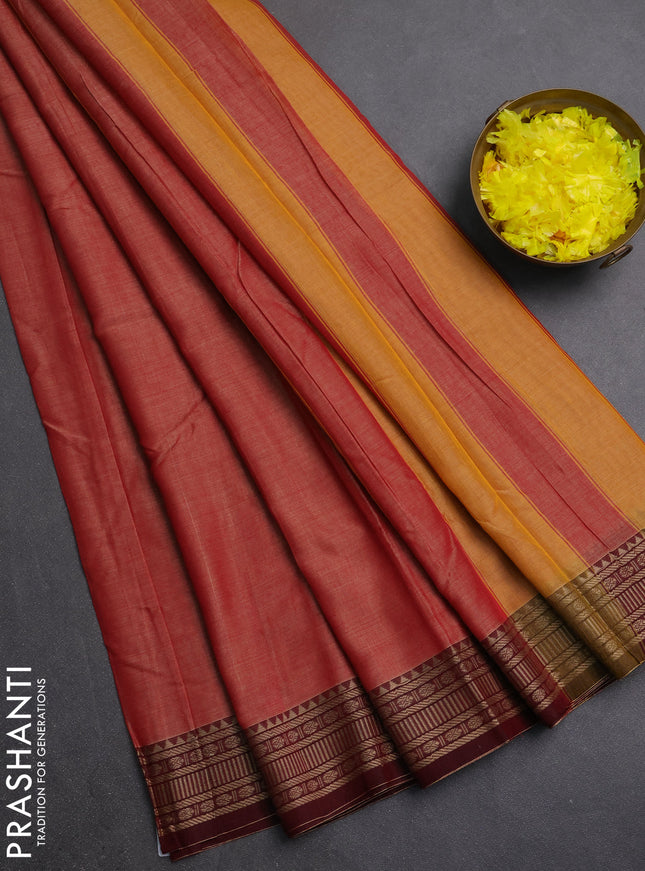 Narayanpet cotton saree red and maroon with plain body and thread woven border