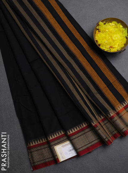 Narayanpet cotton saree black and maroon with plain body and thread woven border