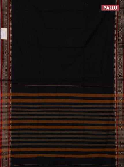 Narayanpet cotton saree black and maroon with plain body and thread woven border