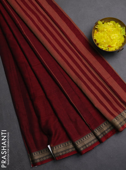 Narayanpet cotton saree maroon with plain body and thread woven border