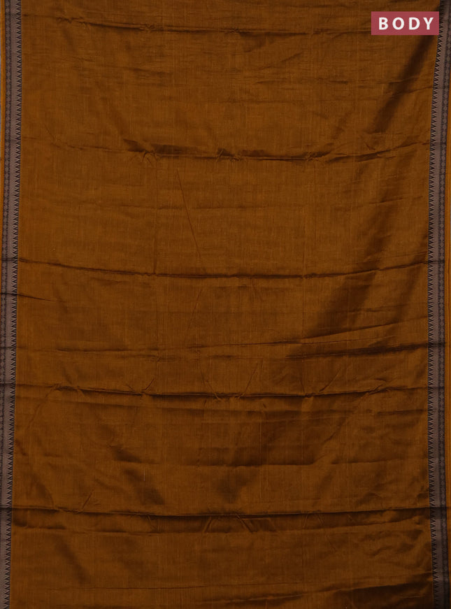 Narayanpet cotton saree mustard yellow with plain body and thread woven border