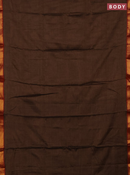 Narayanpet cotton saree brown and black with plain body and thread woven border