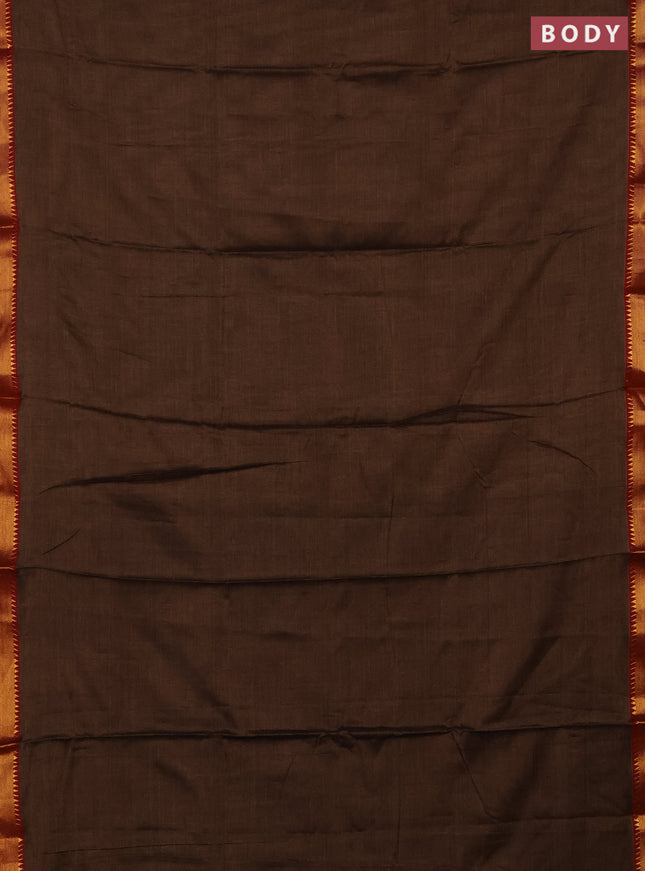 Narayanpet cotton saree brown and black with plain body and thread woven border