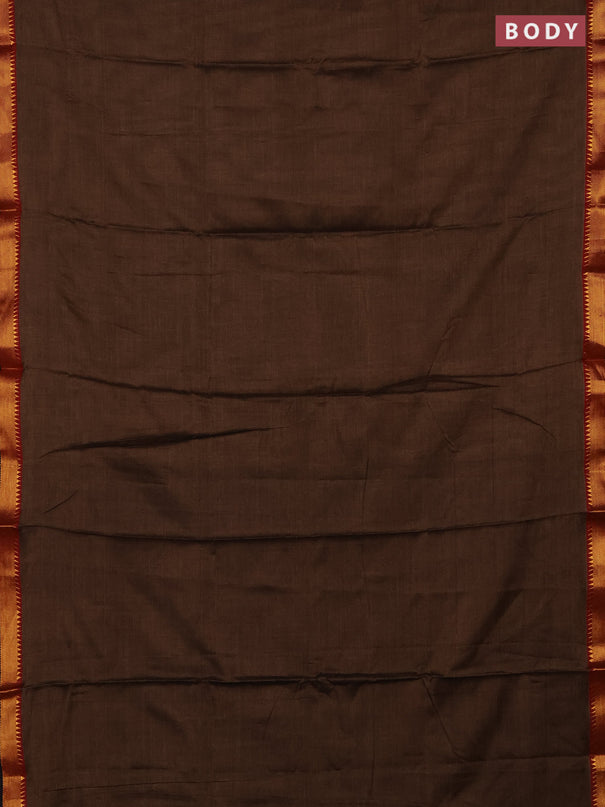 Narayanpet cotton saree brown and black with plain body and thread woven border