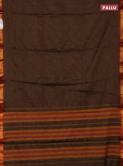 Narayanpet cotton saree brown and black with plain body and thread woven border