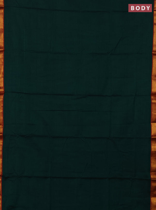 Narayanpet cotton saree green and maroon with plain body and zari woven border
