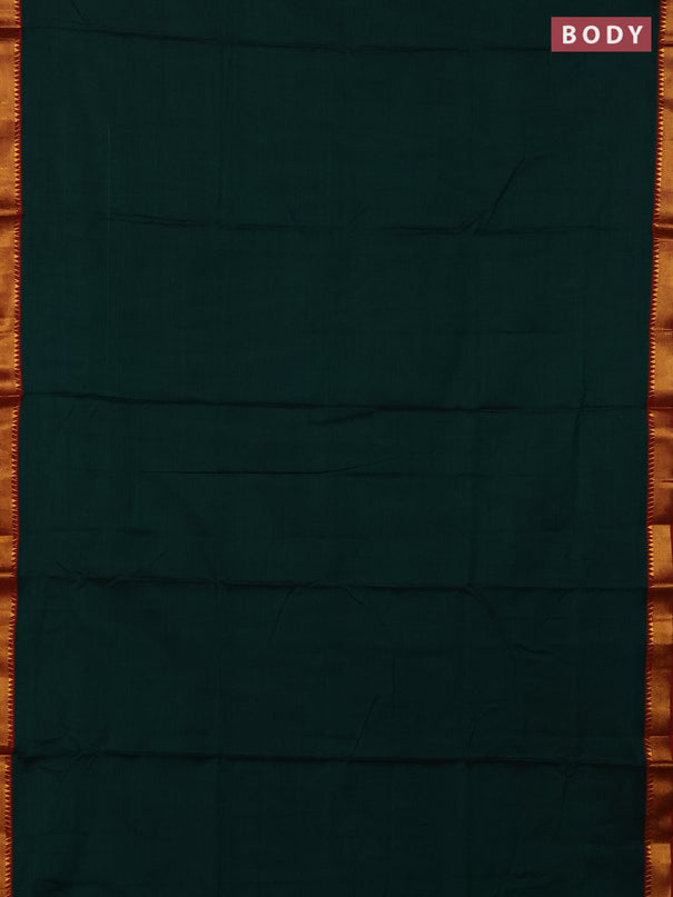 Narayanpet cotton saree green and maroon with plain body and zari woven border