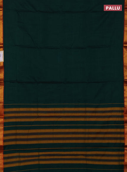 Narayanpet cotton saree green and maroon with plain body and zari woven border