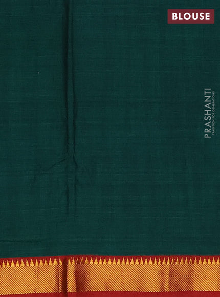 Narayanpet cotton saree green and maroon with plain body and zari woven border