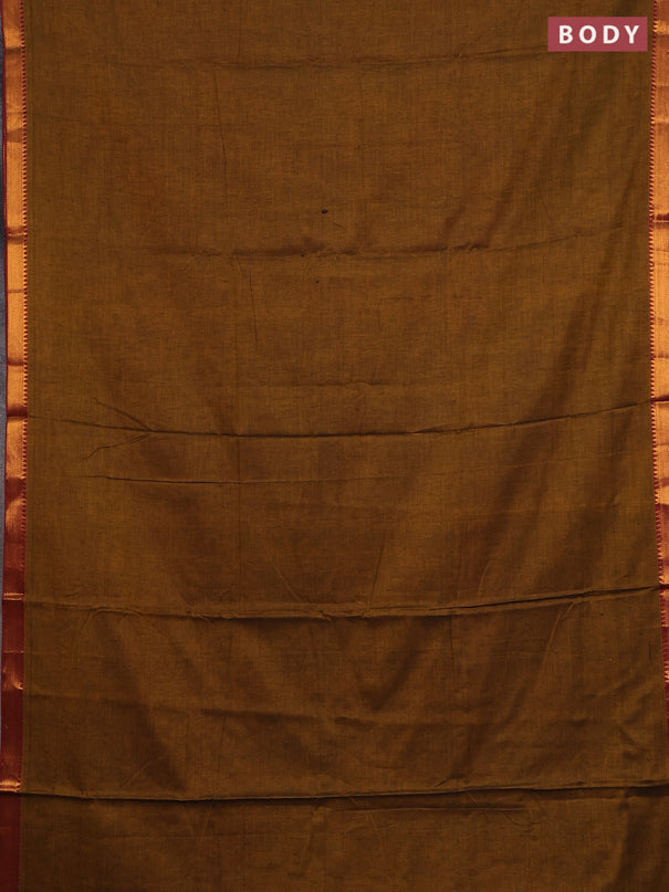 Narayanpet cotton saree dark mustard with plain body and zari woven border