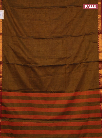 Narayanpet cotton saree dark mustard with plain body and zari woven border