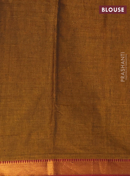 Narayanpet cotton saree dark mustard with plain body and zari woven border