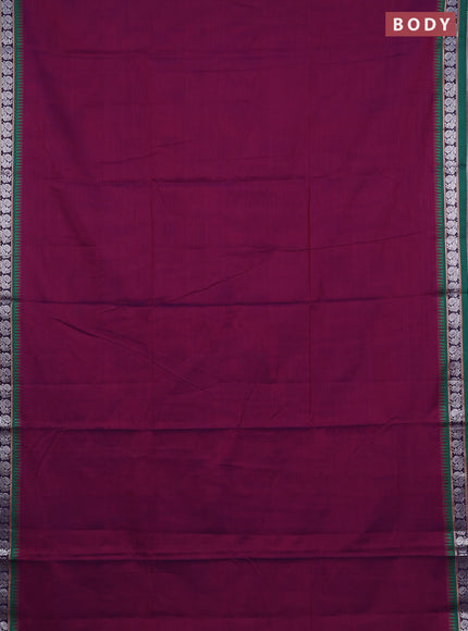 Narayanpet cotton saree purple and green with plain body and silver zari woven border