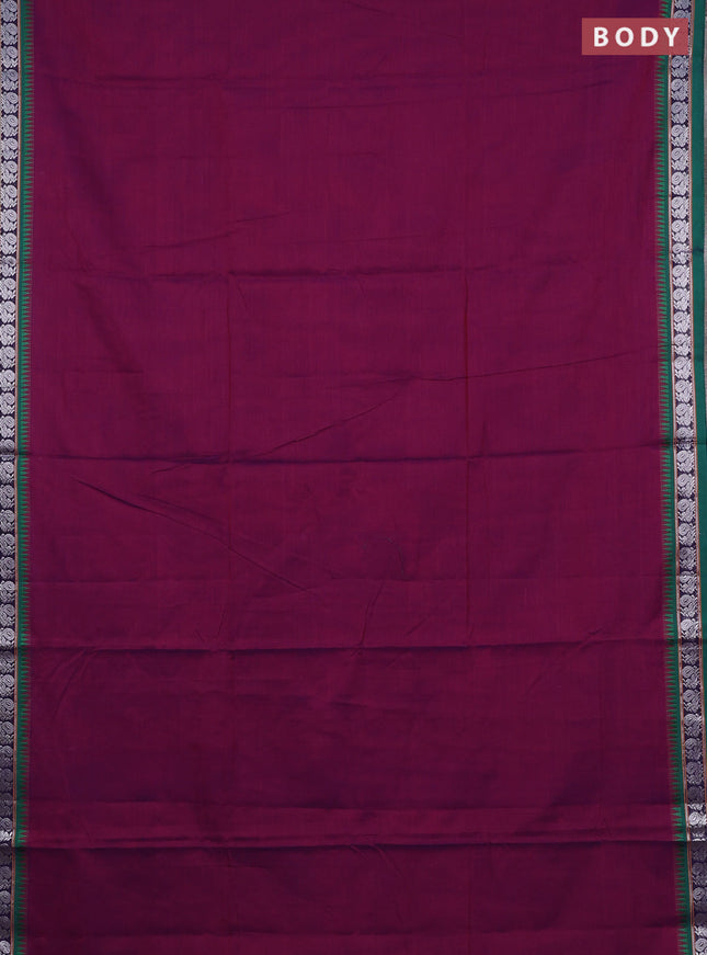 Narayanpet cotton saree purple and green with plain body and silver zari woven border