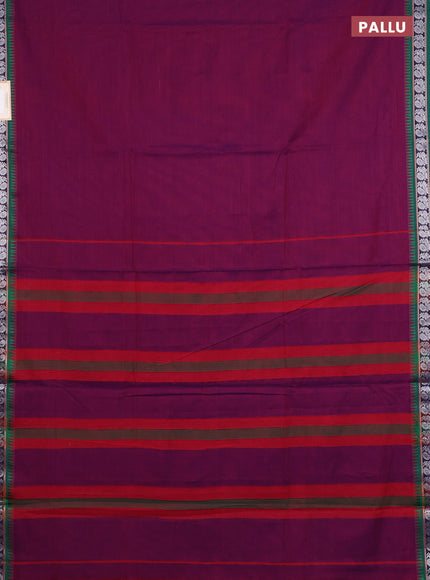 Narayanpet cotton saree purple and green with plain body and silver zari woven border