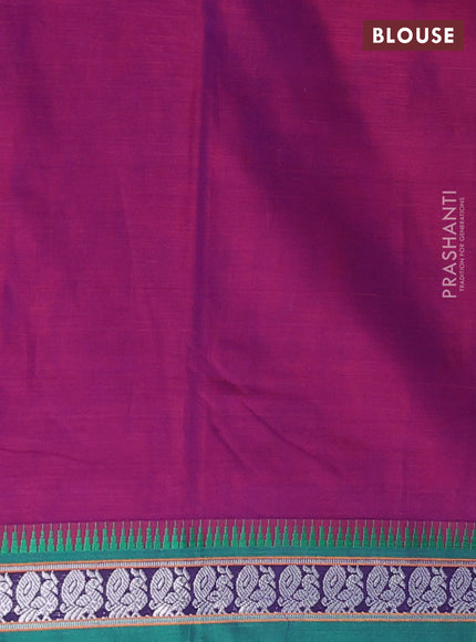 Narayanpet cotton saree purple and green with plain body and silver zari woven border